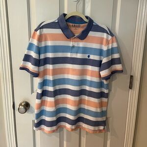 Izod Shirt Mens XL Orange Blue Stripe The Advantage Polo Golf Short Sleeve Rugby